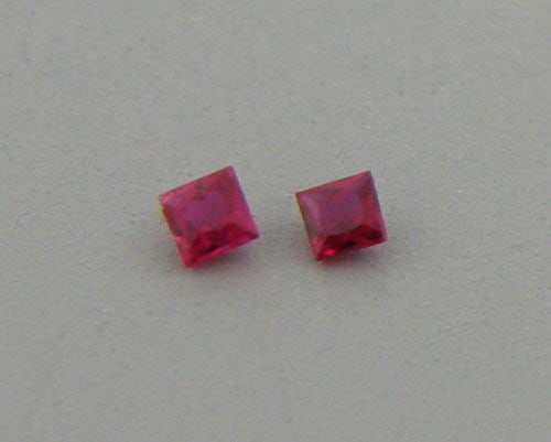 2mm MATCHING PAIR PRINCESS CUT LOOSE NATURAL RUBY (1 of 1)