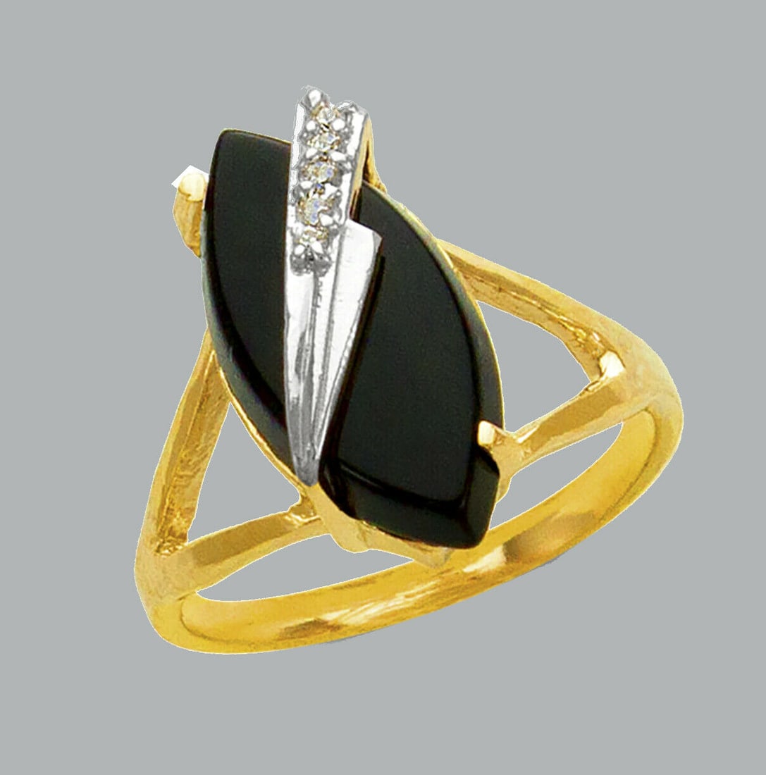 NEW 14K YELLOW GOLD LADIES CZ COCKTAIL RING ONYX (1 of 1)