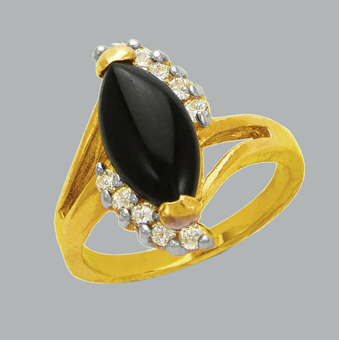 NEW 14K YELLOW GOLD LADIES CZ COCKTAIL RING ONYX (1 of 1)