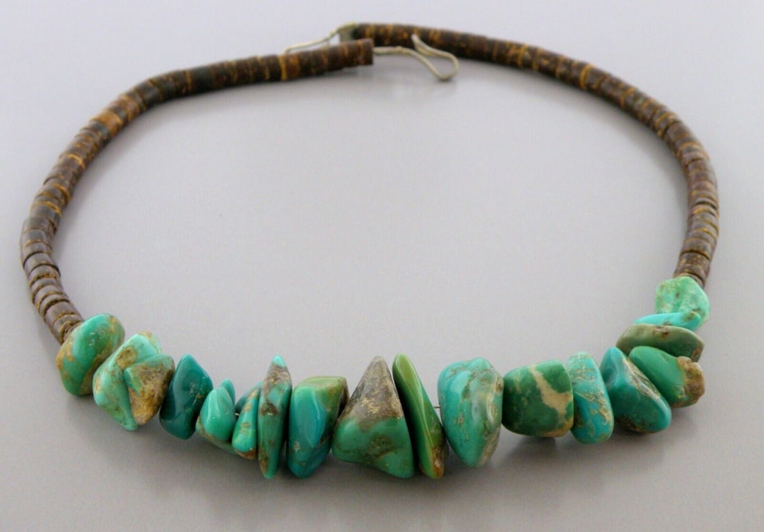VINTAGE NAVAJO STERLING SILVER HEISHI NUGGET ROYSTON TURQUOISE NECKLACE (1 of 2)