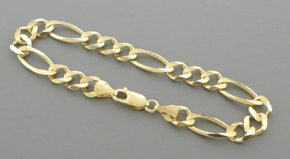 14K YELLOW GOLD FIGARO BRACELET 8mm - 8" MENS HEAVY (1 of 2)