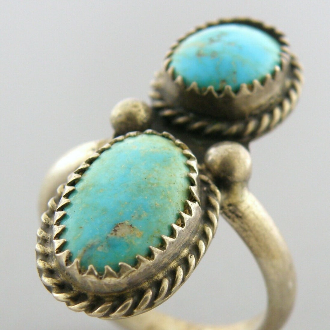 VINTAGE BEAUTIFUL NAVAJO STERLING SILVER DOUBLE TURQUOISE RING SIZE 9.5 (1 of 2)