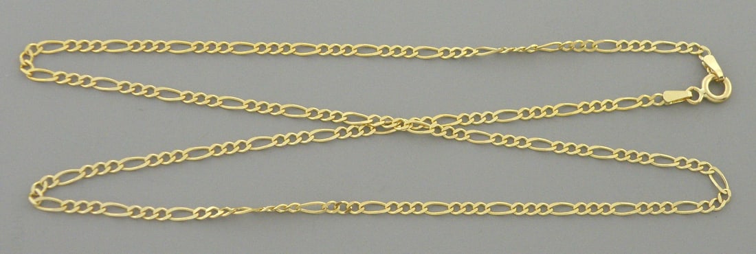 14K YELLOW GOLD CHAIN, 16" UNISEX FIGARO NECKLACE 2mm (1 of 2)