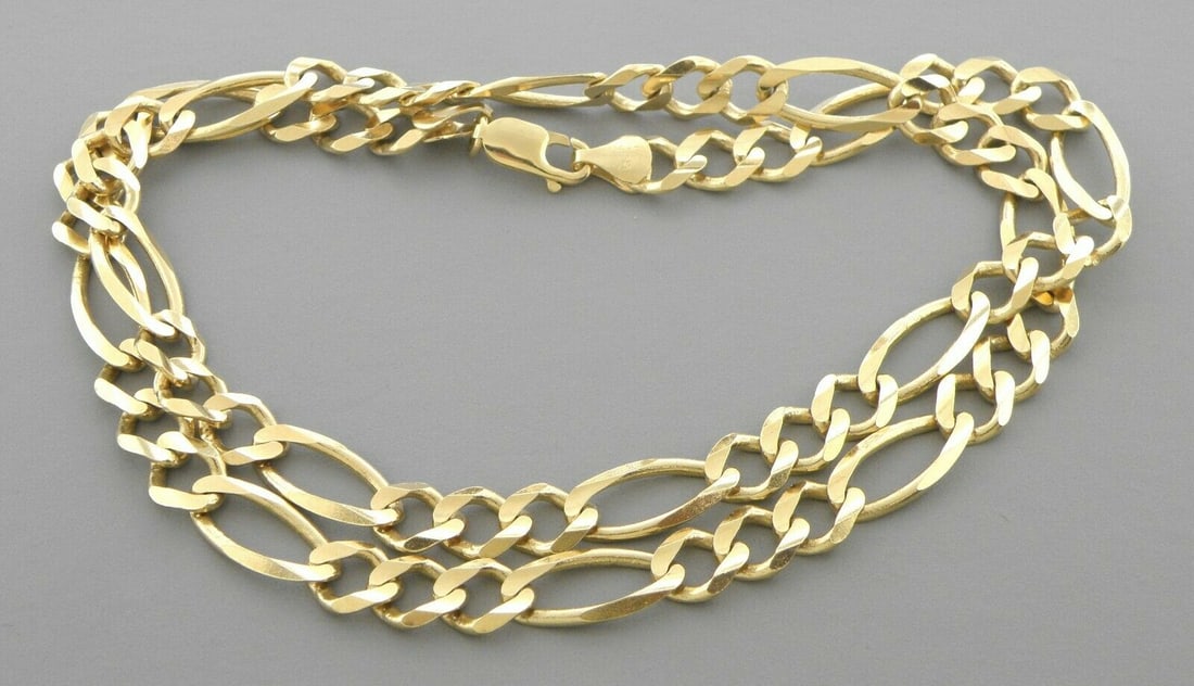 NEW 14K YELLOW GOLD FIGARO CHAIN NECKLACE - 8MM -26" (1 of 2)