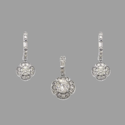 14K WHITE GOLD FANCY FLOWER EARRINGS AND PENDANT SET (1 of 2)