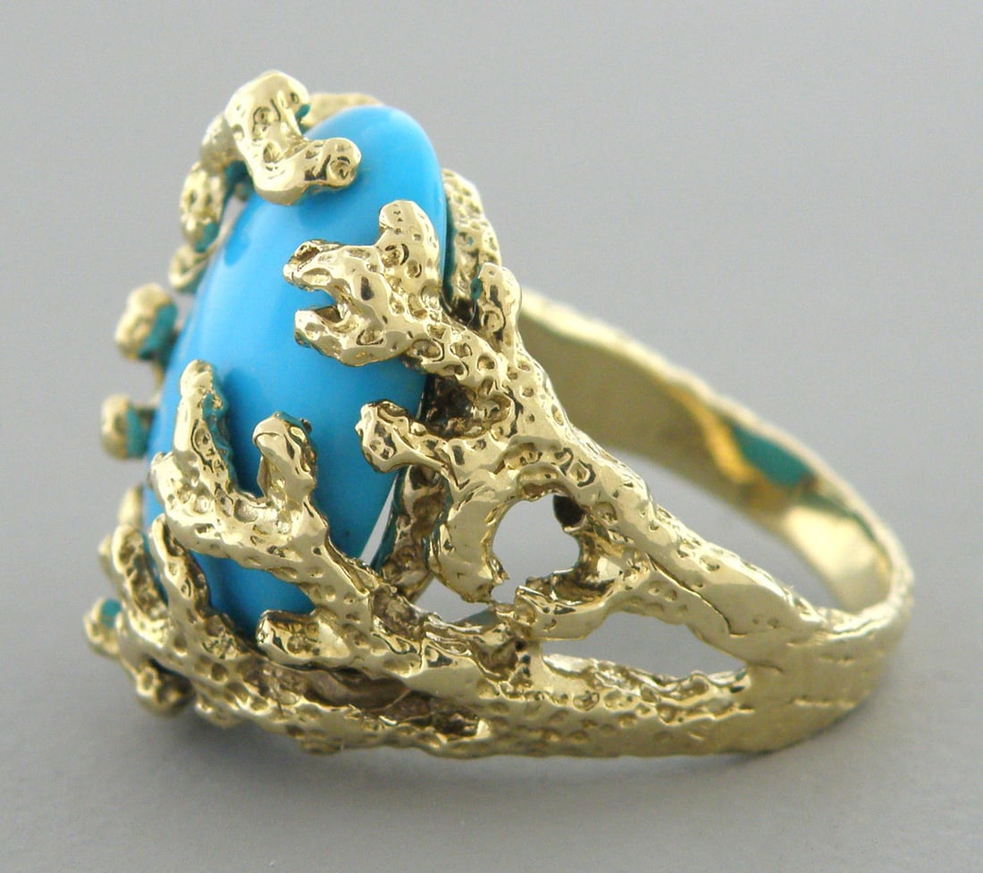 14K YELLOW GOLD TURQUOISE TREE BRANCHES COCKTAIL RING (1 of 2)