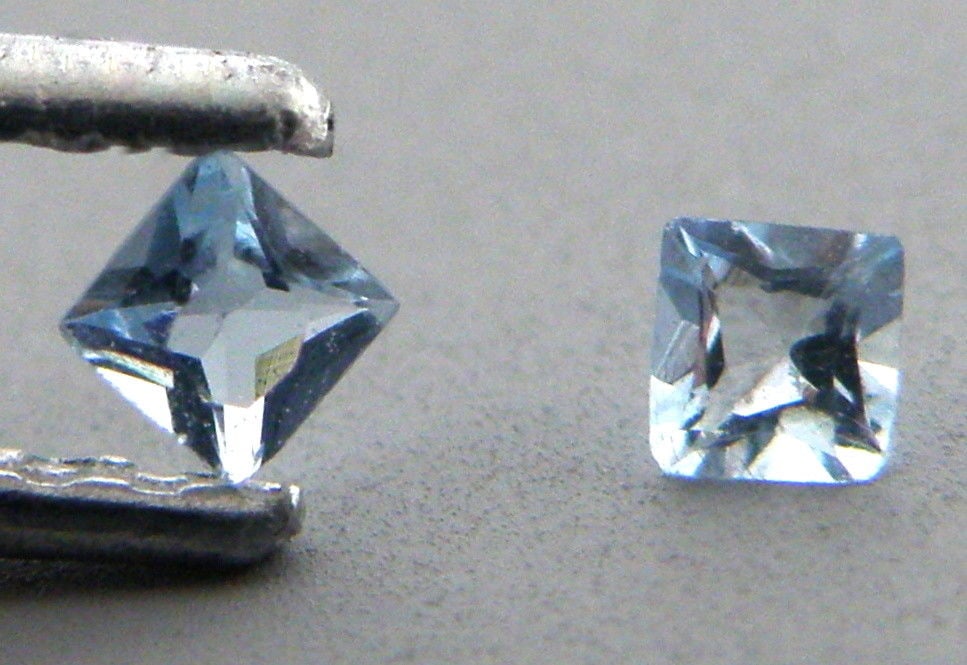 5mm MATCHING PAIR PRINCESS UNTREATED BLUE AQUAMARINE: Sale is for 2 princess cut natural blue AquamarineMatching pairAquamarine measures 5mm x 5mmNew, never used before