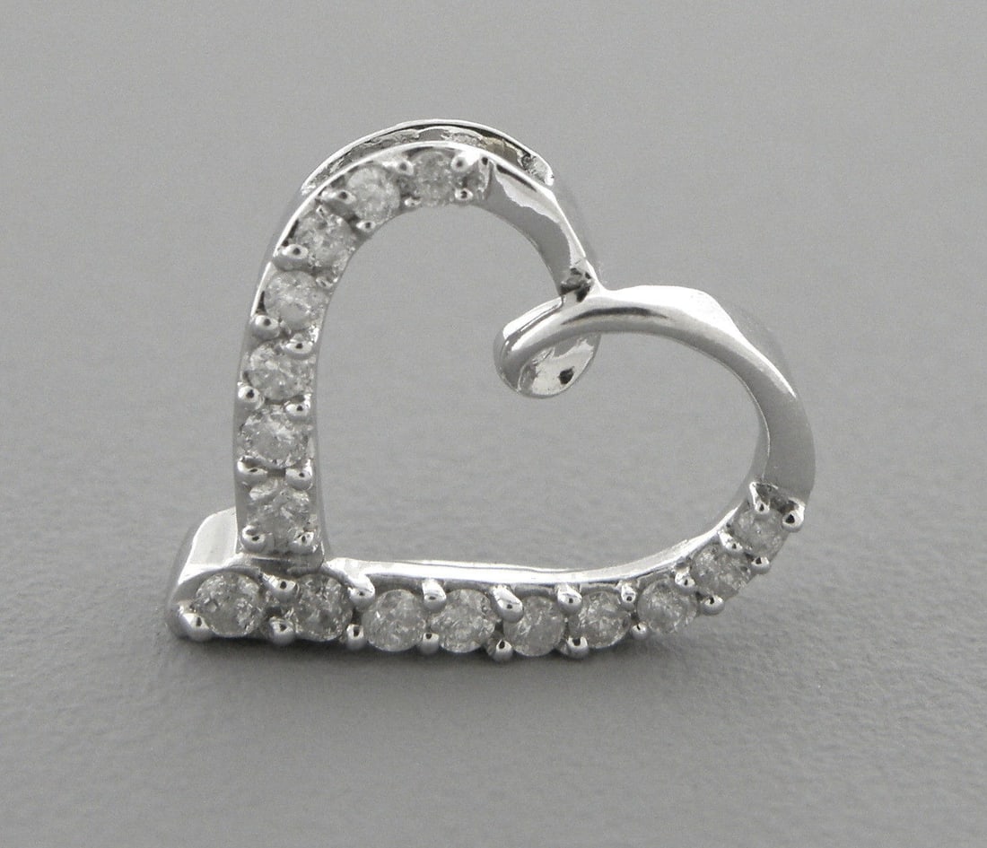 14K WHITE GOLD LADIES DIAMOND OPEN HEART PENDANT (1 of 2)
