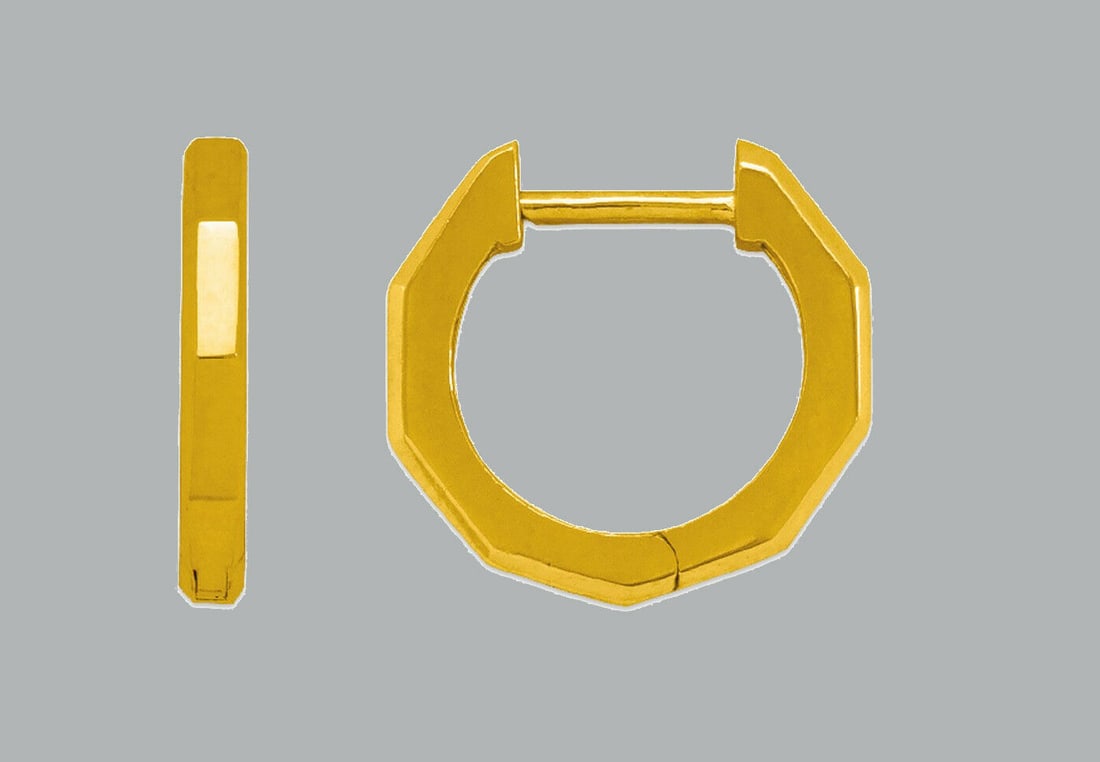 14K YELLOW GOLD HUGGIE HEXAGON HOOP EARRINGS (1 of 2)