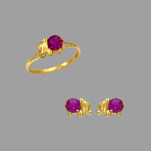 14K YELLOW GOLD BABY RING EARRINGS SET ELEPHANT (1 of 2)