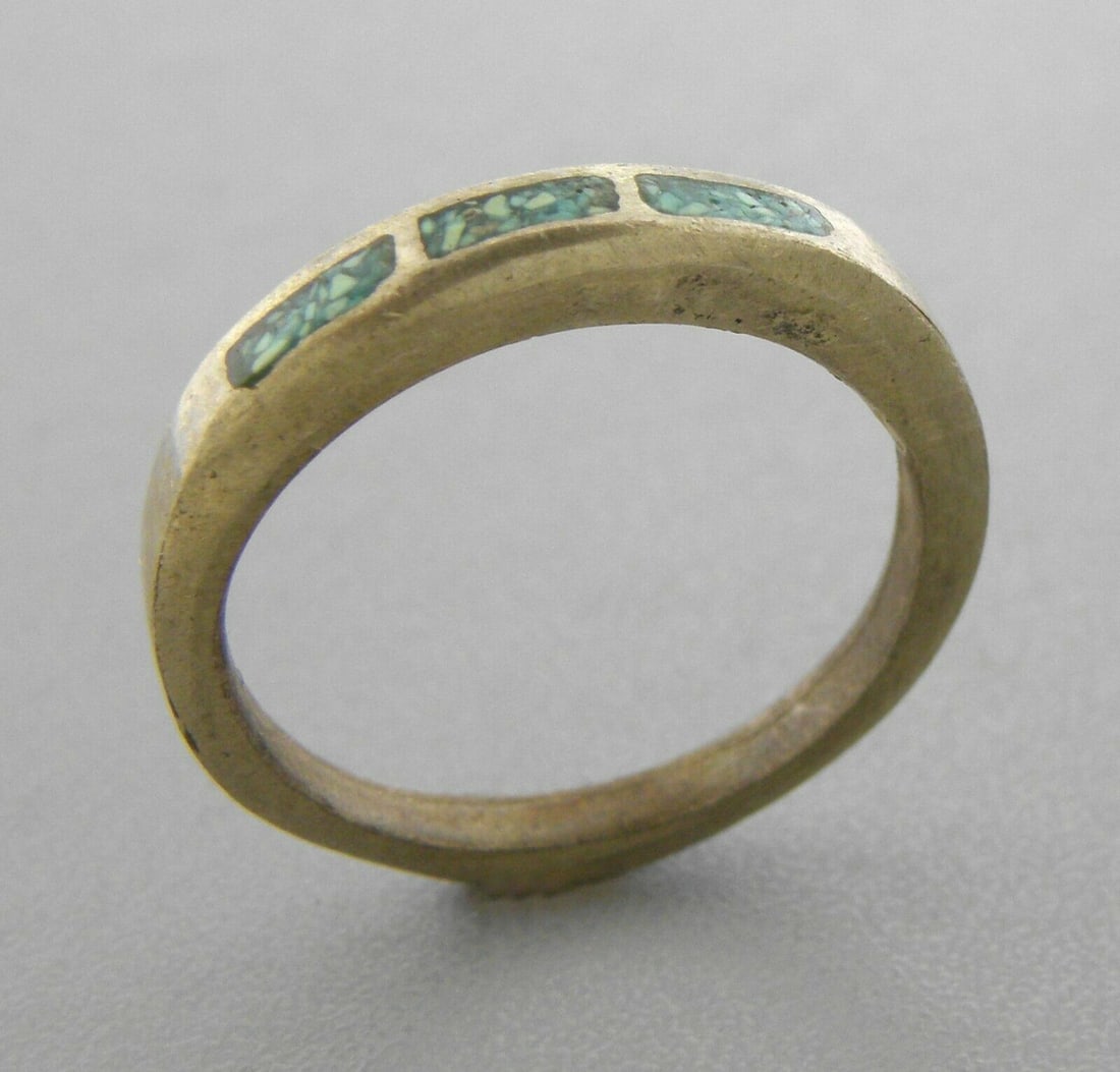 VINTAGE NAVAJO STERLING SILVER TURQUOISE INLAY RING 5.5 (1 of 1)