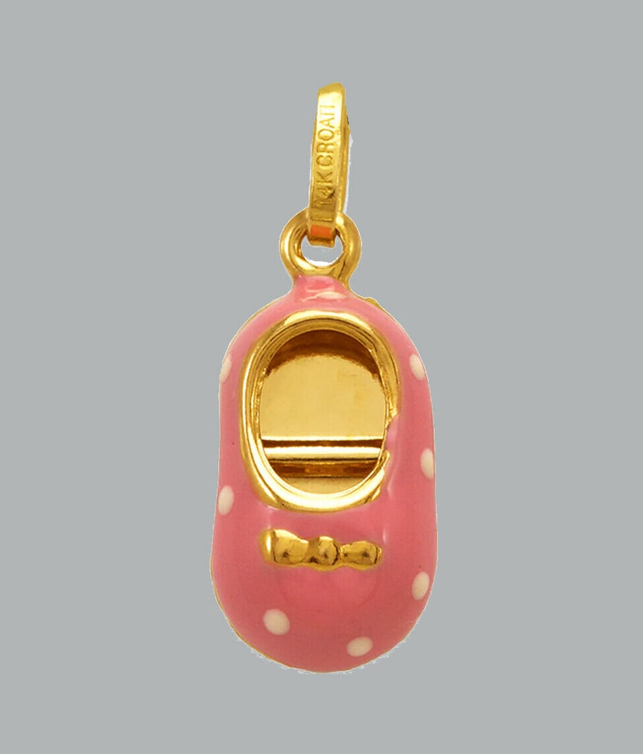 NEW 14K YELLOW GOLD ENAMEL PENDANT / CHARM BABY SHOE (1 of 1)