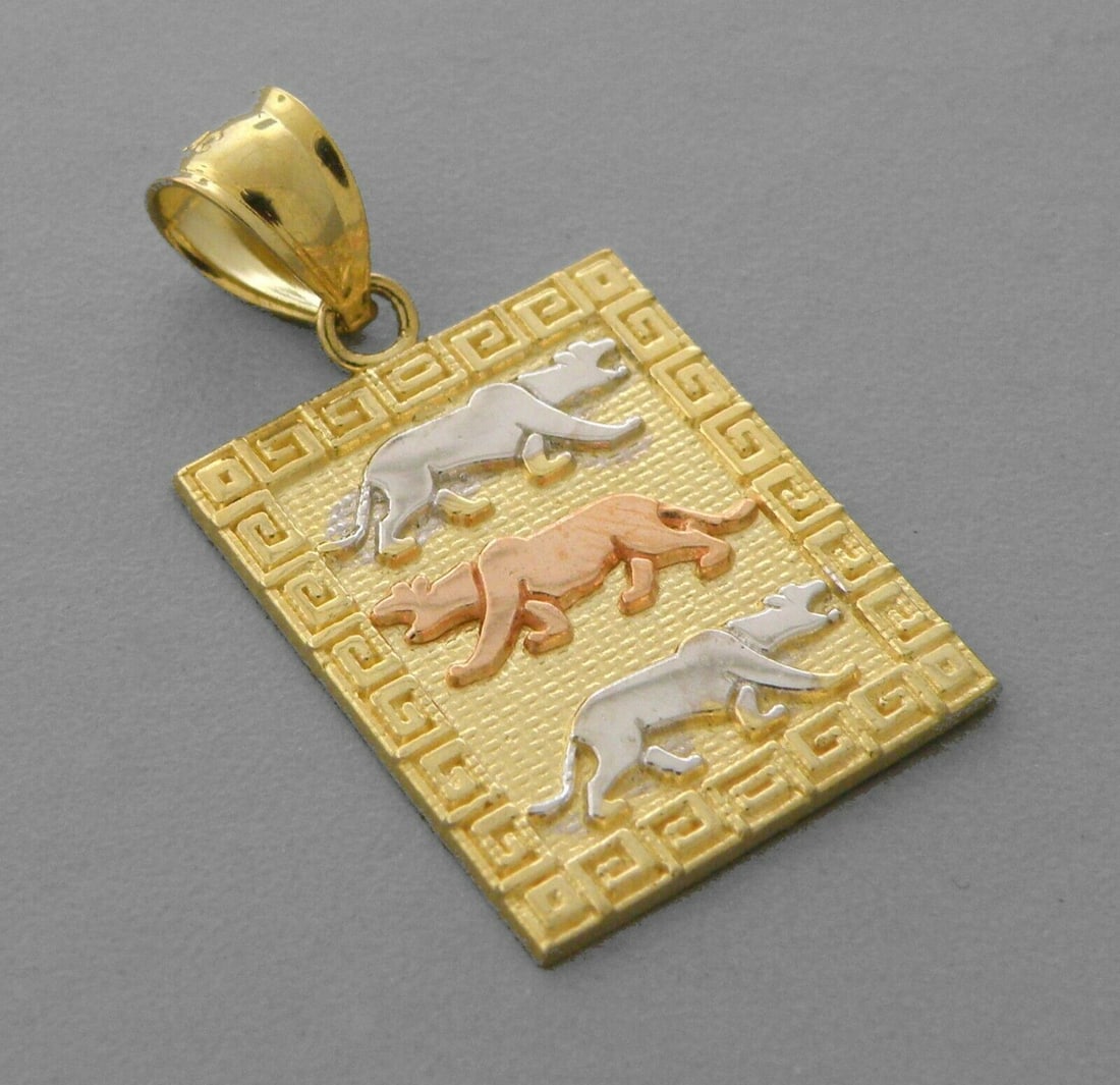 14K TRI COLOR GOLD FANCY RECTANGLE TIGER PENDANT (1 of 2)