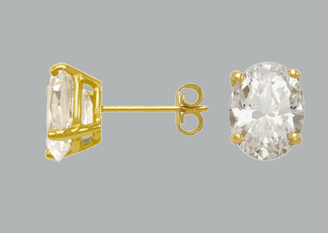 NEW 14K YELLOW GOLD STUD OVAL CUT CZ EARRINGS 6mm (1 of 2)