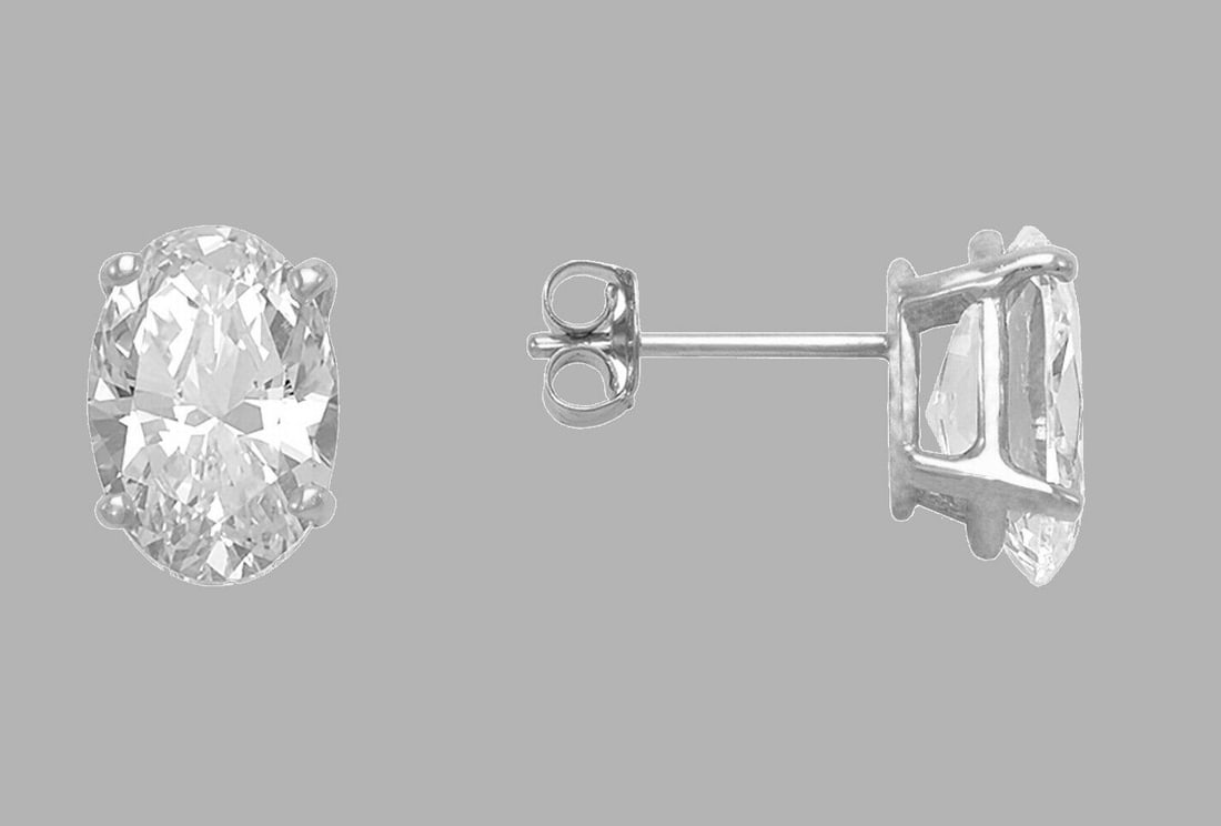NEW 14K WHITE GOLD STUD OVAL CUT CZ EARRINGS 6mm (1 of 2)