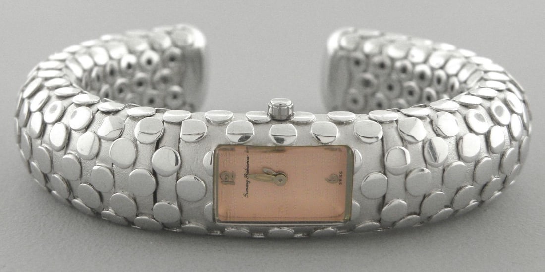 TOMMY BAHAMA STERLING SILVER DOT CUFF BANGLE WATCH PINK (1 of 2)