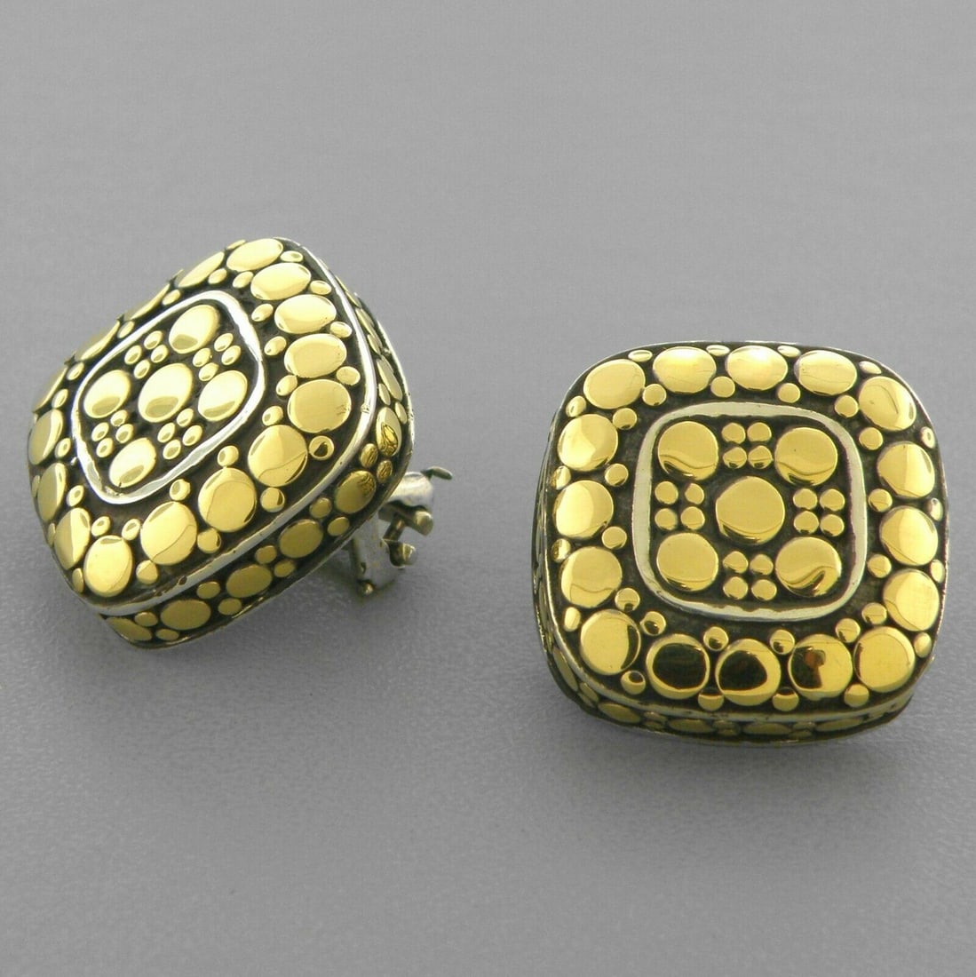 JOHN HARDY 18K GOLD STERLING SILVER DOT SQUARE EARRINGS (1 of 2)