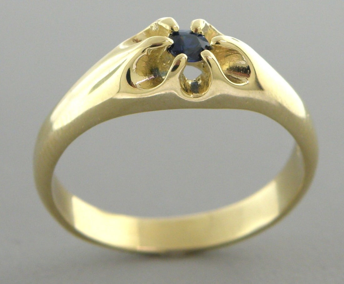 14K YELLOW GOLD MEN'S SIGNET SAPPHIRE BELCHER RING 12 (1 of 2)
