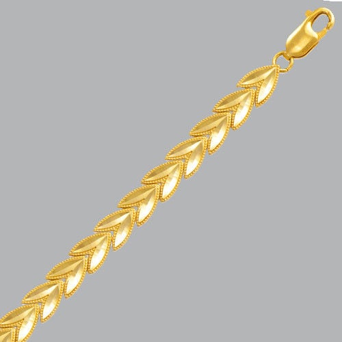 NEW 14K YELLOW GOLD LADIES LEAF BRACELET - 5mm - 7": 14K YELLOW GOLD BRACELETNew 14K Yellow GoldMeasures 5mm wide 7" LongPolished finish and diamond cut Lobster ClaspStamp: 14kAvg Weight: 5mm - 7" = 6.6g