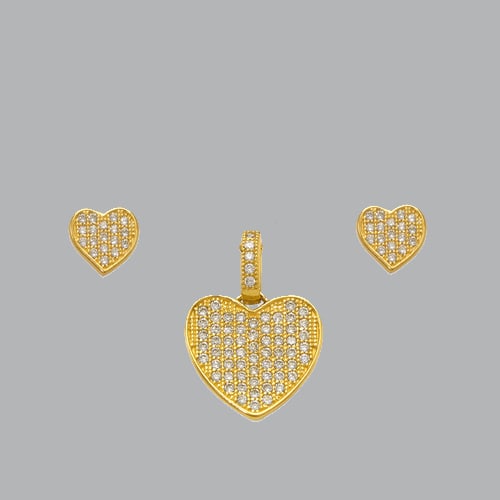 NEW 14K YELLOW GOLD HEART EARRING PENDANT SET: 14K Yellow GoldApprox. Measurements: Earrings- 9x7mm, Pendant- 13x13mm High Polish/Cubic ZirconiaItems in this Set: Earrings, PendantWeight 2.3g