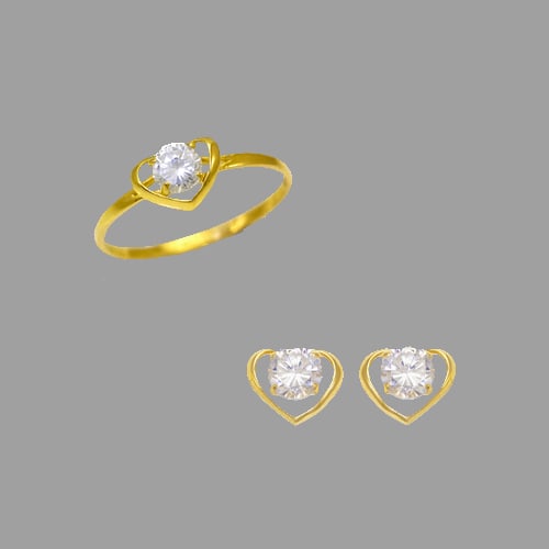 14K YELLOW GOLD BABY RING EARRINGS SET HEART (1 of 2)