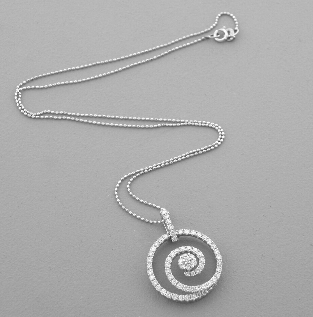 14K WHITE GOLD DIAMOND CIRCLE SWIRL NECKLACE 0.70ct (1 of 2)