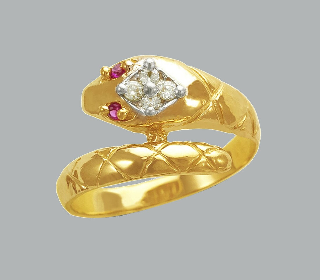 NEW 14K TWO TONE GOLD LADIES FANCY CZ RING SNAKE (1 of 1)
