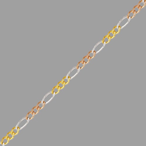 14K Y/ GOLD FIGARO TRICOLOR CHAIN NECKLACE 3.5mm 18": NEW 14K TRI-COLOR GOLD FIGARO CHAIN NECKLACE3.5mm Wide18" LongWell made, not cheap lightweight chains14K Tri-color gold, solid 14K Gold chains, NOT HOLLOW, NOT PLATED, NOT GOLD FILLEDChains are New7.5