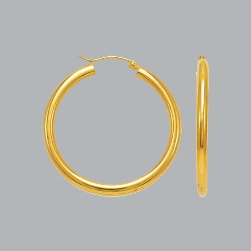 NEW 14K YELLOW GOLD ROUND HOOP TUBE EARRINGS 3mm (1 of 1)