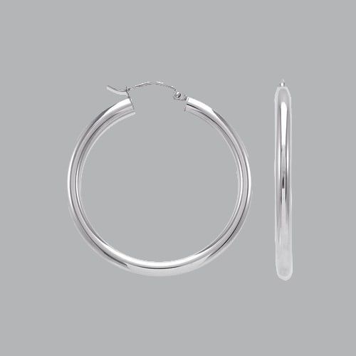 NEW 14K WHITE GOLD ROUND HOOP TUBE EARRINGS 3mm (1 of 1)
