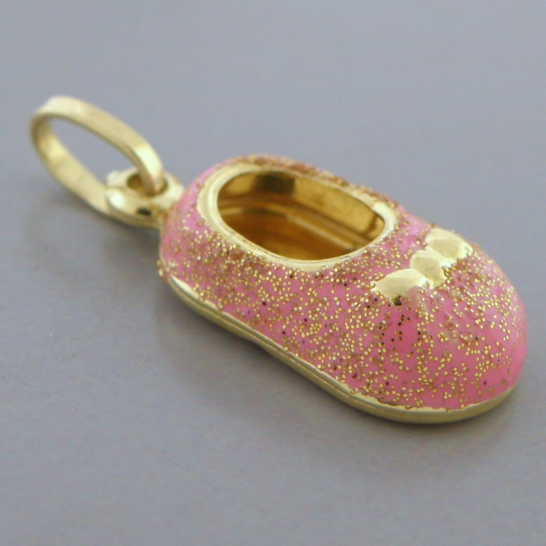 NEW 14K YELLOW GOLD ENAMEL PENDANT / CHARM BABY SHOE GLITTER (1 of 2)