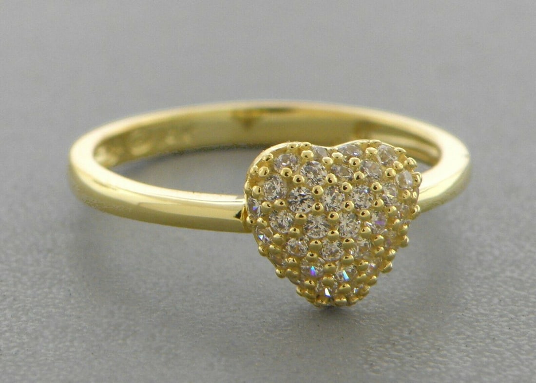 14K YELLOW GOLD LADIES FANCY CZ RING PUFFED PAVE HEART (1 of 2)