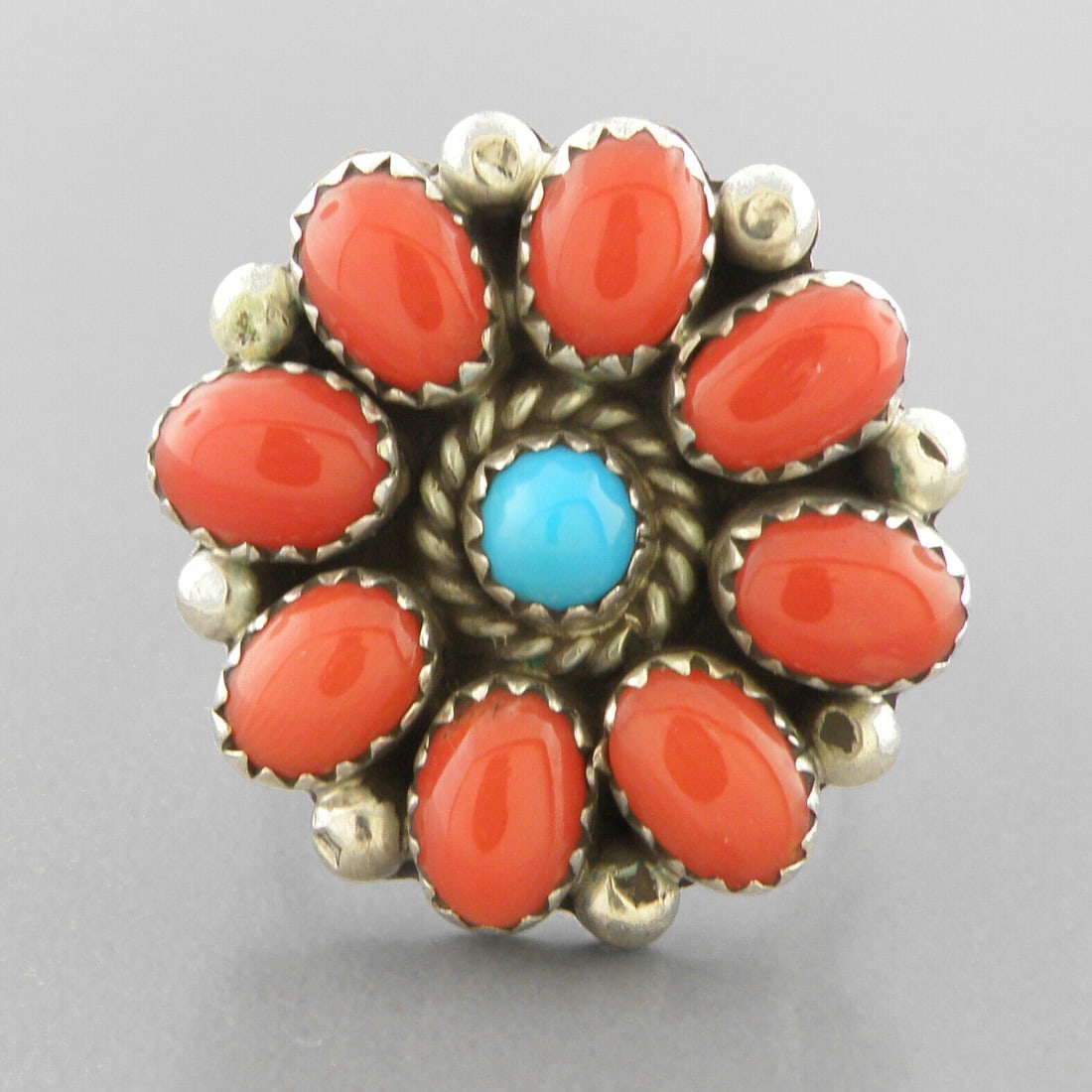VINTAGE NAVAJO STERLING SILVER CORAL TURQUOISE RING (1 of 2)