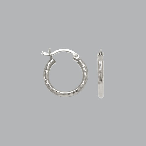 NEW 14K WHITE GOLD ROUND HOOP TUBE EARRINGS 2mm: 14K WHITE GOLD HOOP EARRINGS 14K White Gold Tube hoop earrings Width Size: 2mm Diameter: 15mm Diamond cut, High Polish Design Snap/ clasp closure Stamp: 14k Avg Weight: 15mm - 0.8g