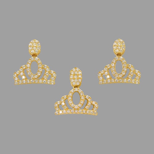 NEW 14K YELLOW GOLD CROWN PENDANT & EARRINGS SET (1 of 2)