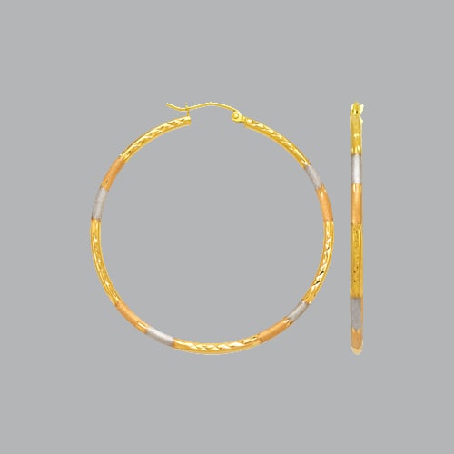14K TRI COLOR GOLD ROUND HOOP TUBE EARRINGS 2mm (1 of 1)