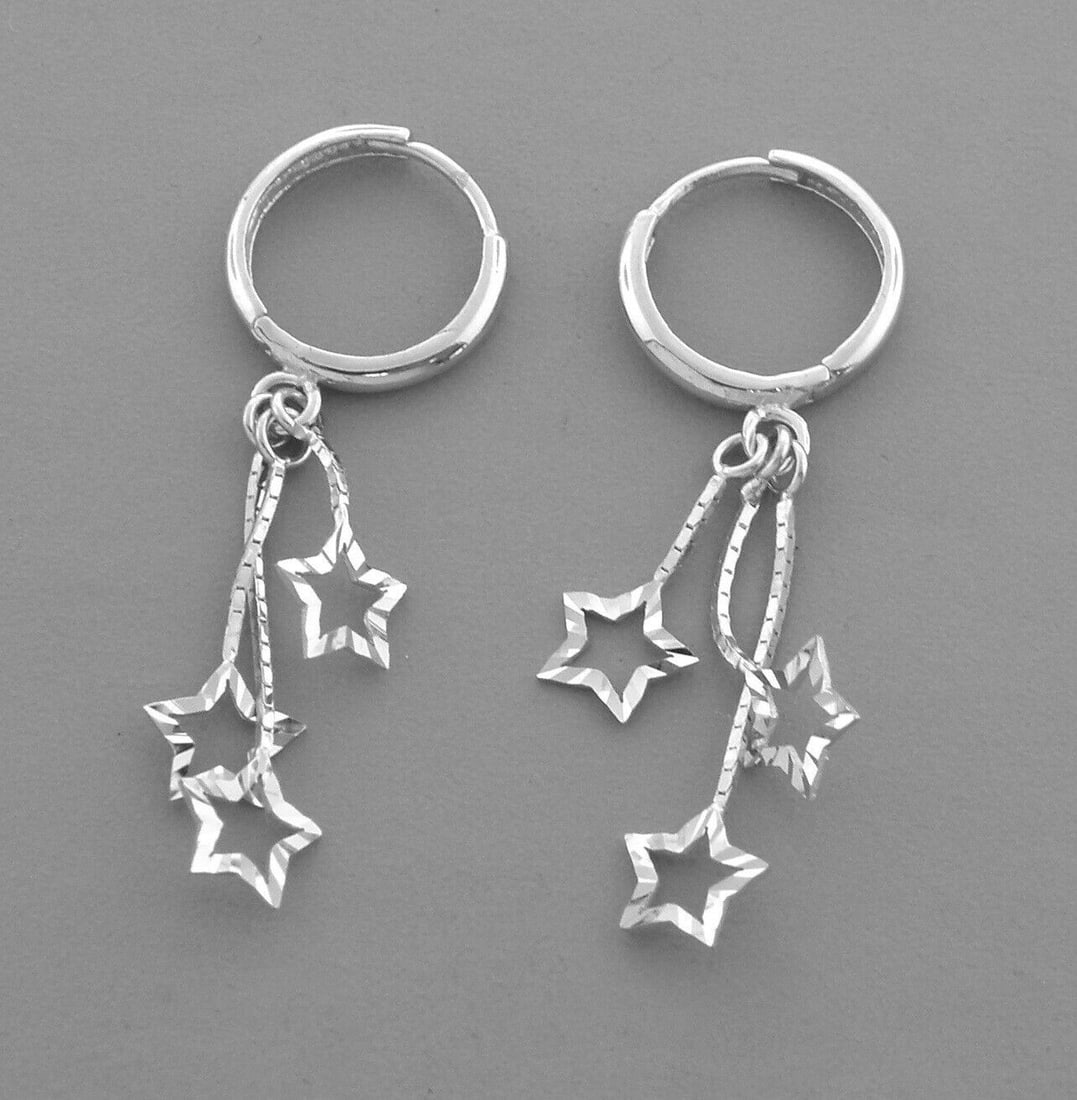 14K WHITE GOLD LADIES DROP DANGLE STAR CZ SET EARRINGS (1 of 2)