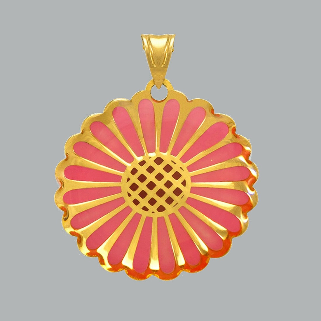 NEW 14K YELLOW GOLD ENAMEL PENDANT / CHARM FLOWER: NEW 14K YELLOW GOLD ENAMEL PENDANT New 14K Yellow Gold Pendant Measures: 19mm in diameter Pendant has a polished finish Enamel Stamp: 14k Apx Weight: 0.8g