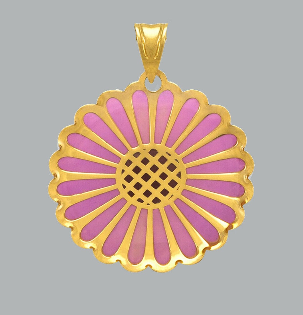 NEW 14K YELLOW GOLD ENAMEL PENDANT / CHARM FLOWER: NEW 14K YELLOW GOLD ENAMEL PENDANT New 14K Yellow Gold Pendant Measures: 19mm in diameter Pendant has a polished finish Enamel Stamp: 14k Apx Weight: 0.8g