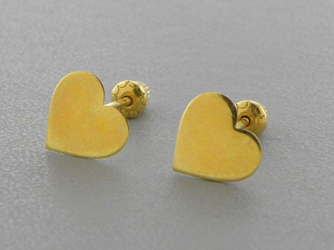 14K YELLOW GOLD BABY CHILDREN GIRLS STUD EARRINGS HEART (1 of 2)