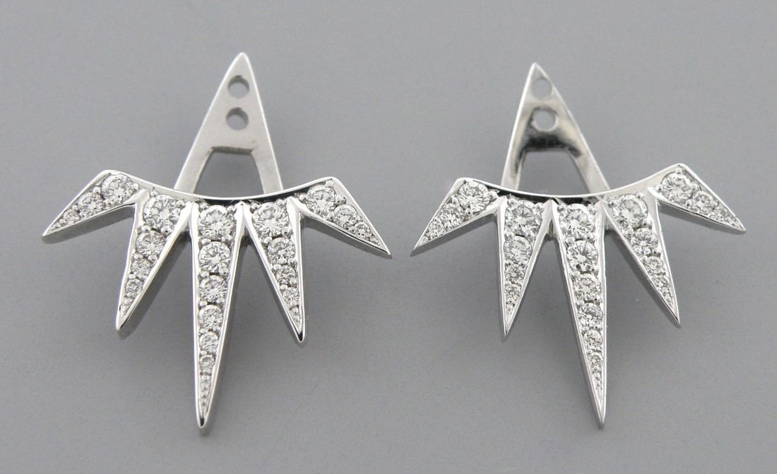 14K WHITE GOLD DIAMOND HORIZON EARRING JACKETS 0.55ct (1 of 2)