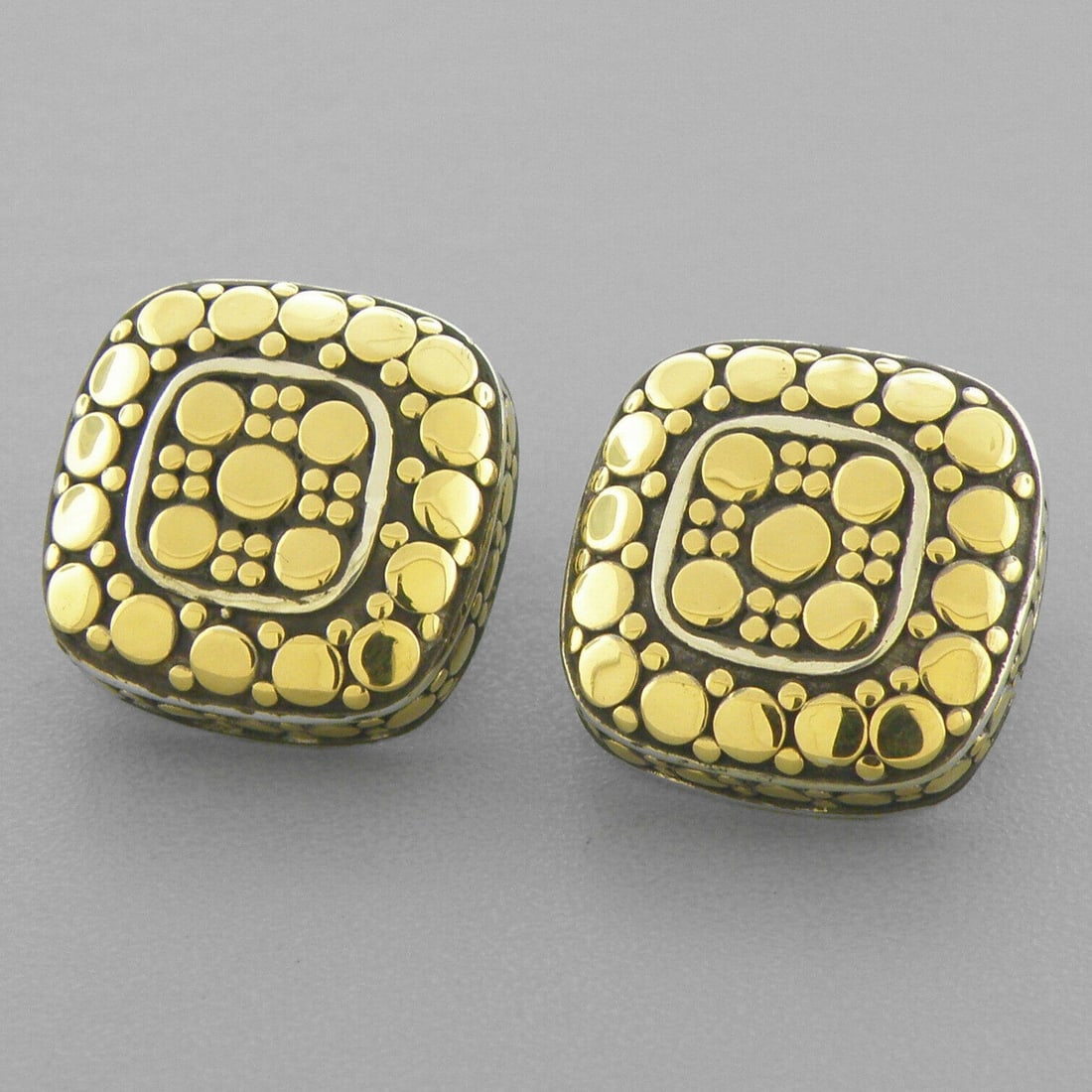 JOHN HARDY 18K GOLD STERLING SILVER DOT SQUARE EARRINGS (1 of 2)