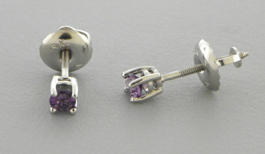 NEW 14K GOLD AMETHYST STUDS SCREW BACK EARRINGS CHILD (1 of 2)