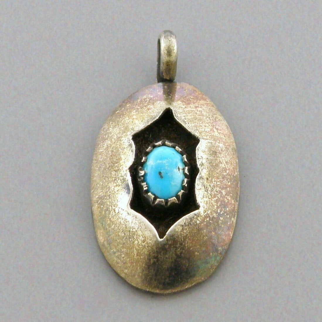 VINTAGE NAVAJO STERLING SILVER TURQUOISE SHADOW BOX PENDANT (1 of 2)