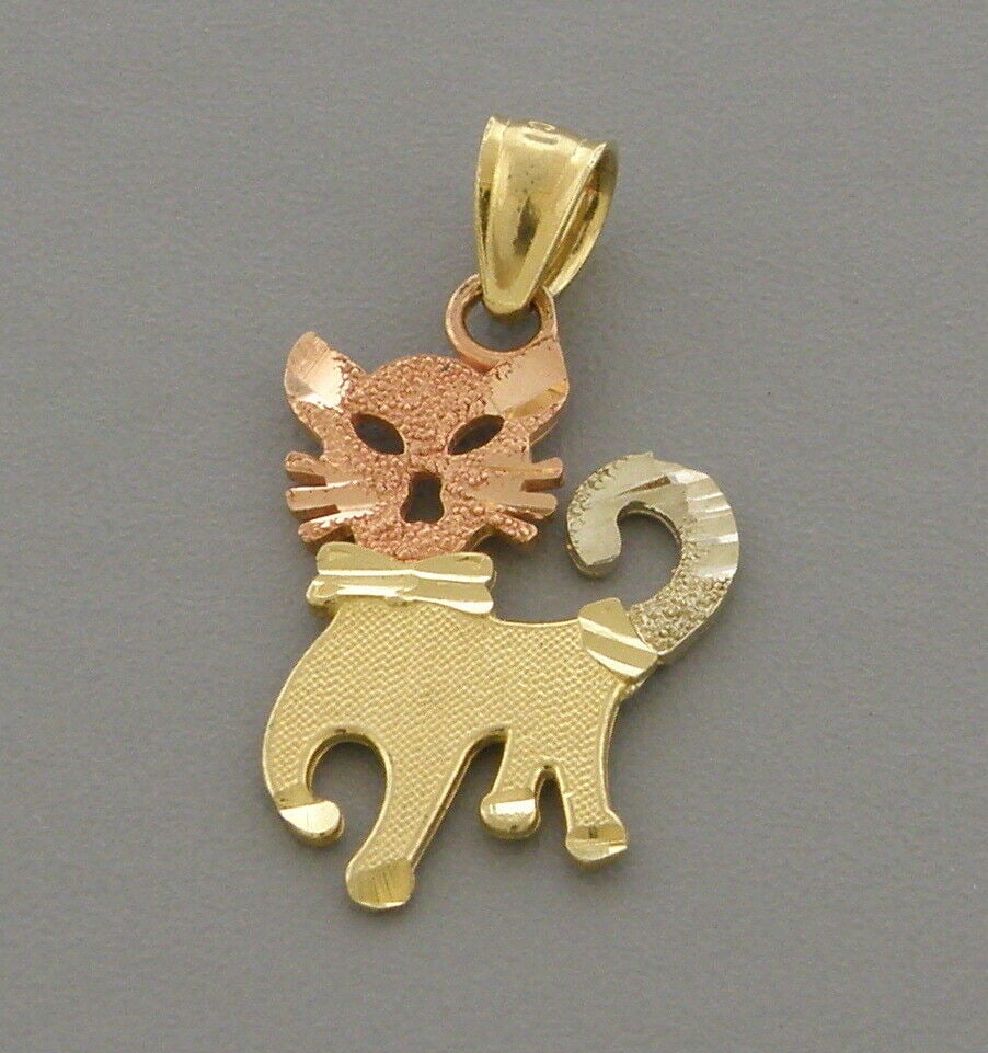14K TRI COLOR GOLD FANCY KITTY CAT PENDANT (1 of 2)