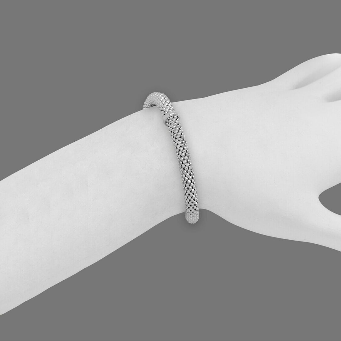 14K WHITE GOLD LADIES STRETCHABLE BANGLE BRACELET 5mm (1 of 2)