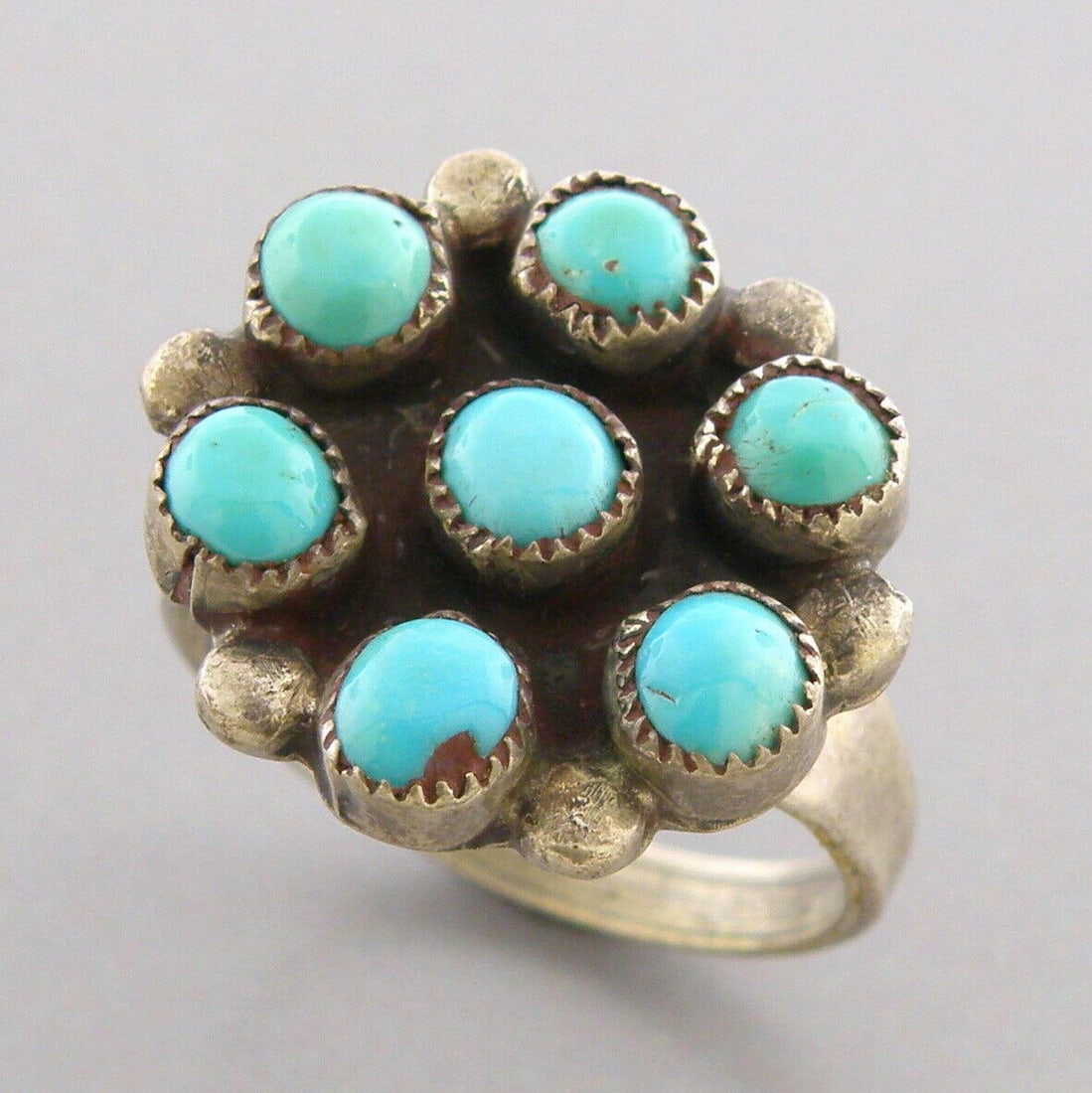 VINTAG NAVAJO STERLING SILVER TURQUOISE SNAKE EYE RING (1 of 2)