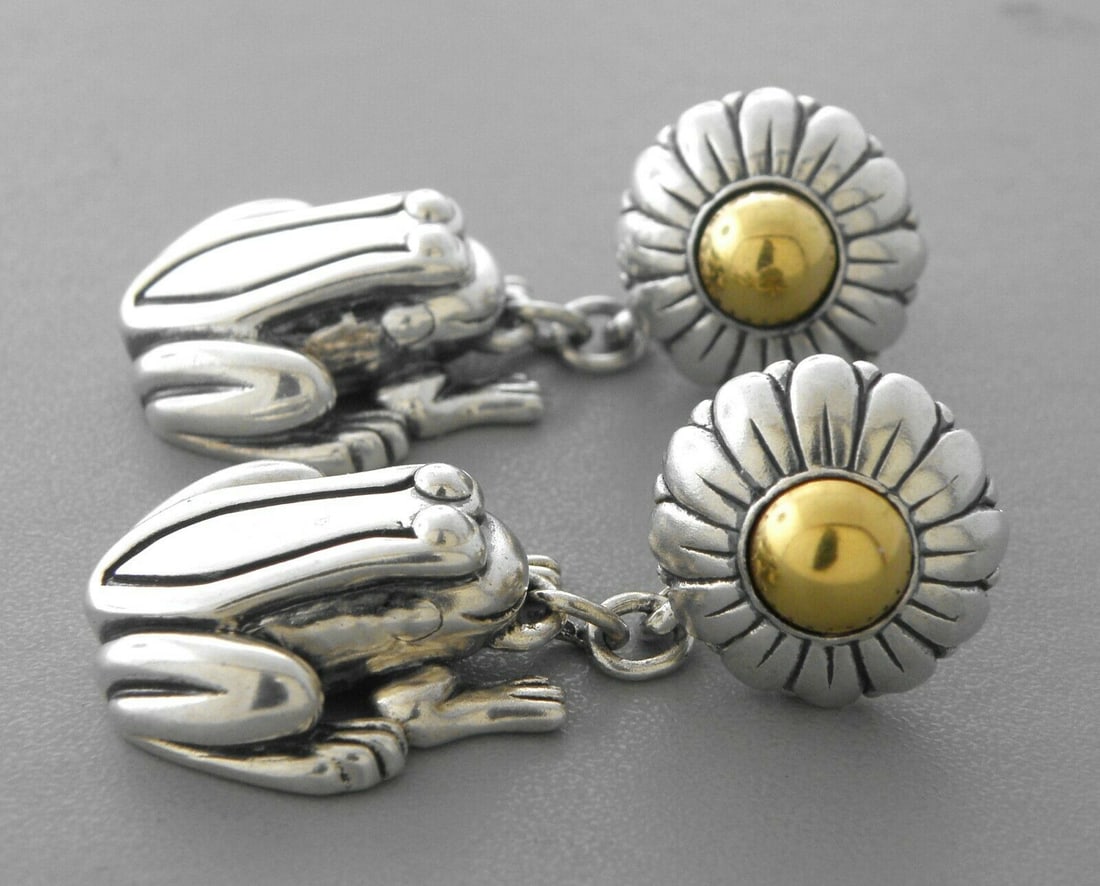 KIESELSTEIN CORD 14K STERLING FROG LILYPAD EARRINGS (1 of 2)