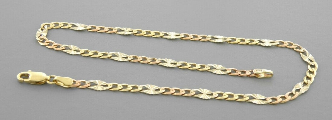 14K TRI COLOR GOLD FIGARO STAR ANKLET 11" LONG (1 of 2)