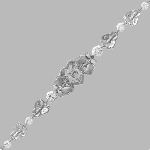 14K WHITE GOLD CZ 15 ANOS BRACELET HEART BUTTERFLY: 14K WHITE GOLD BRACELET 14K Solid White Gold (not gold plated or gold filled)Cz cubic zirconiaApprox. 7mm Wide, 11mm CenterHigh Polish/Satin Finish/Cubic ZirconiaHeart with butterfly designH-ClaspStam